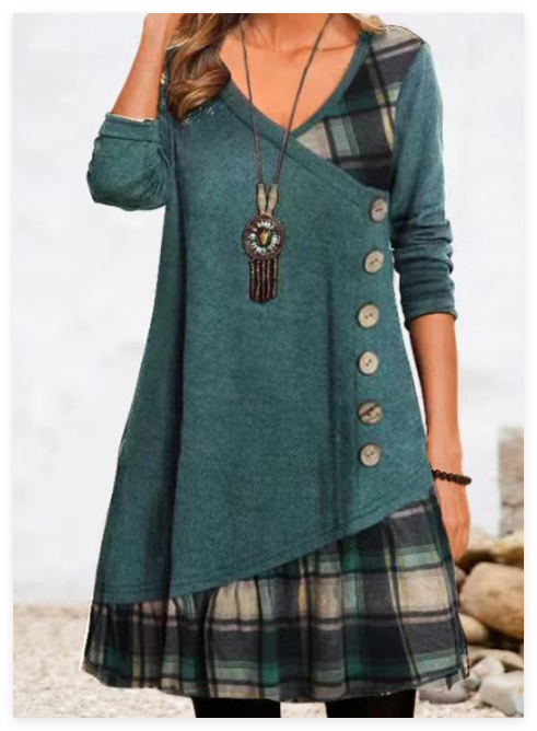 Damen Kleid mit asymmetrischem Schnitt und Karomuster Drune