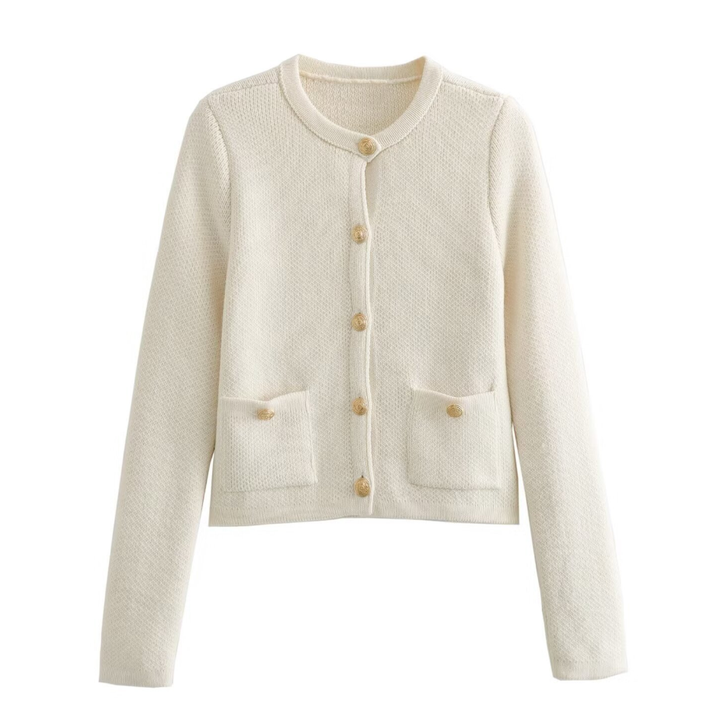 Drune | Cardigan - Damen Herbst Weiß Strickcardigan mit Metallknöpfen