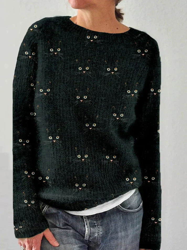 Drune | Stilvolles Sweatshirt mit Katzenmuster