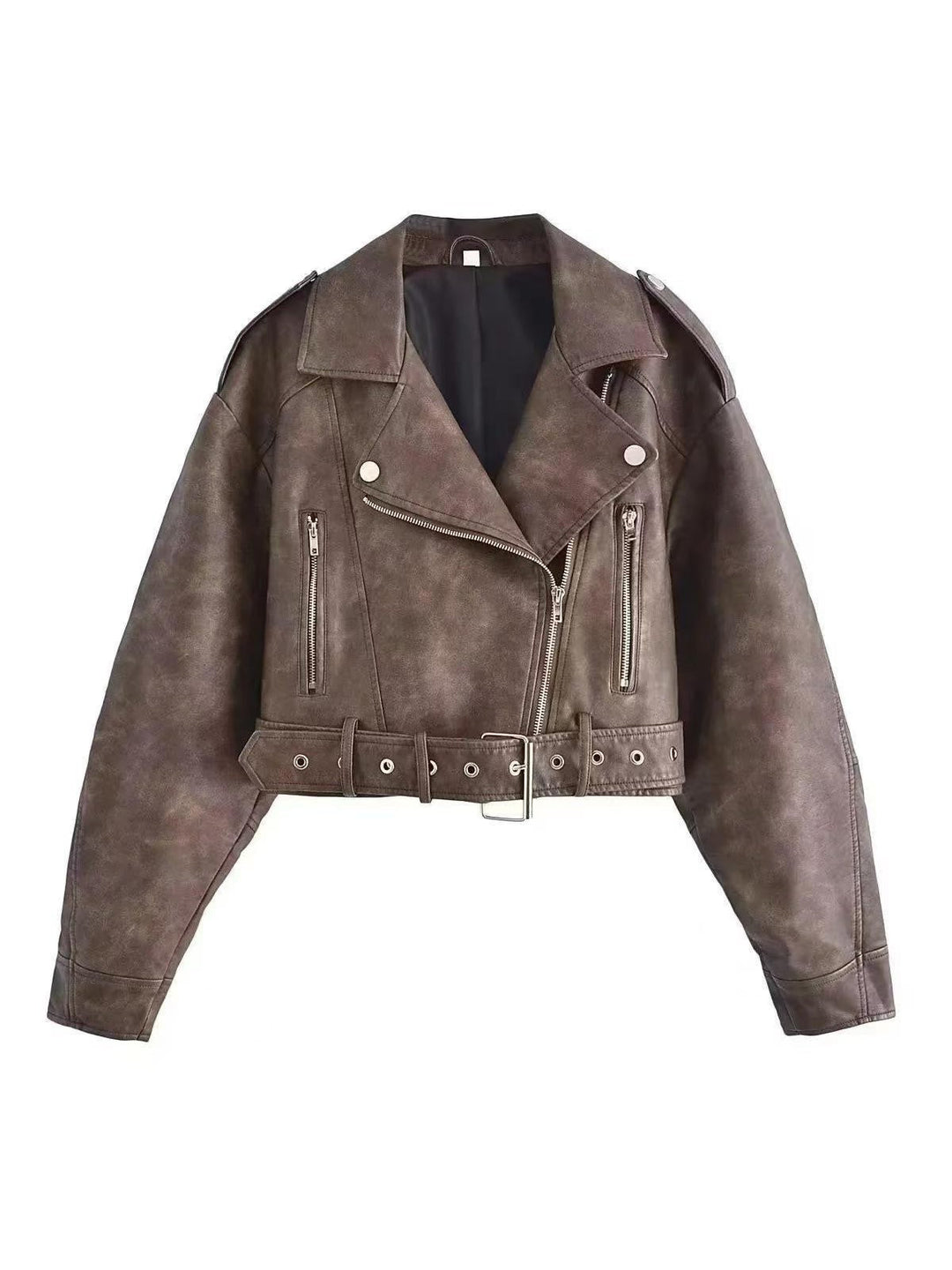 Drune | Leder Reverskragenjacke mit Gürtel