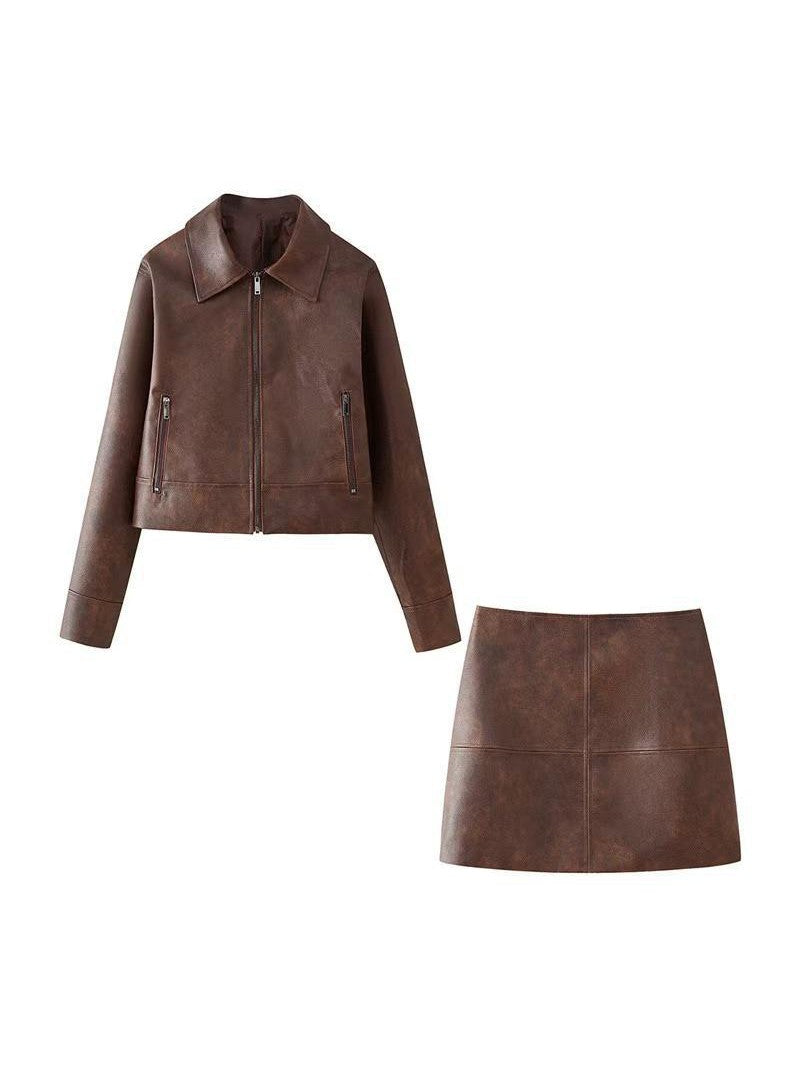 Drune | Lederjacke & Kurzes Rock Koordinationsset
