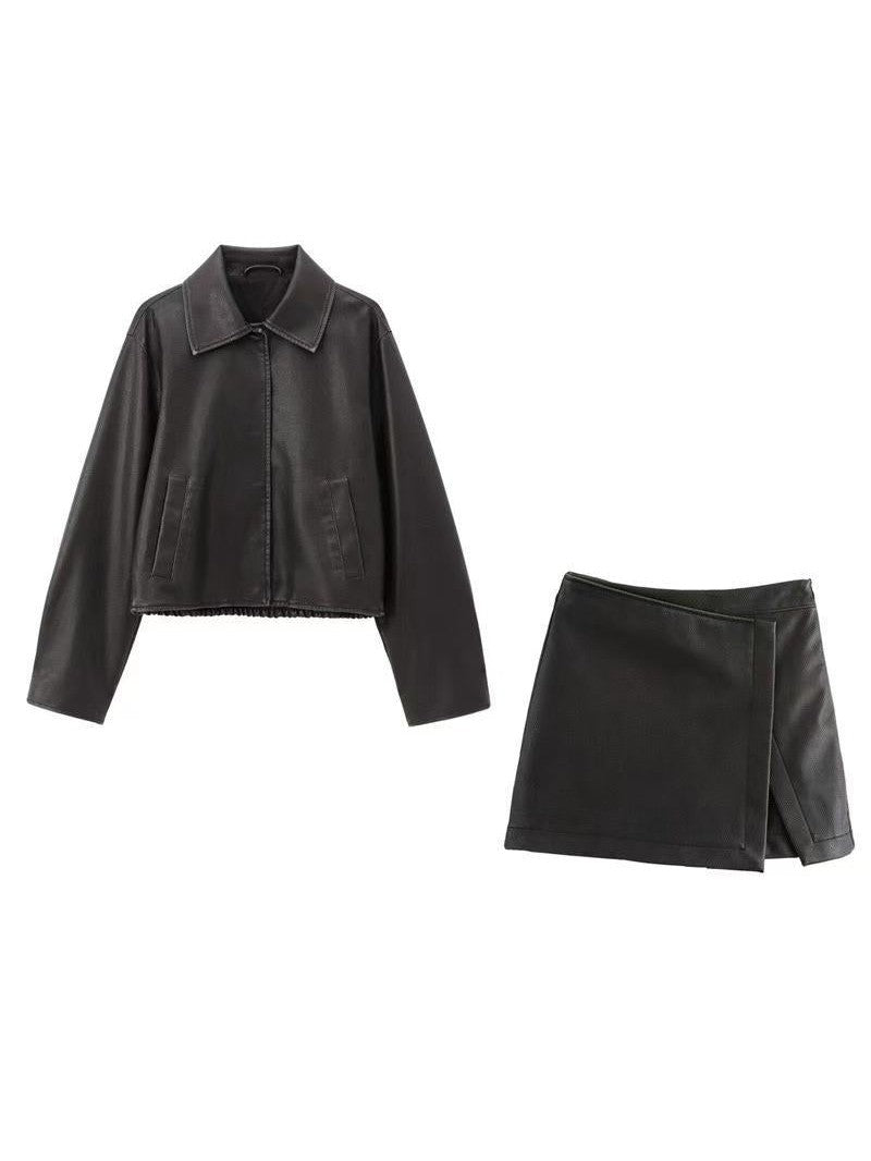 Drune | Lederjacke & Skorts Koordinaten Set