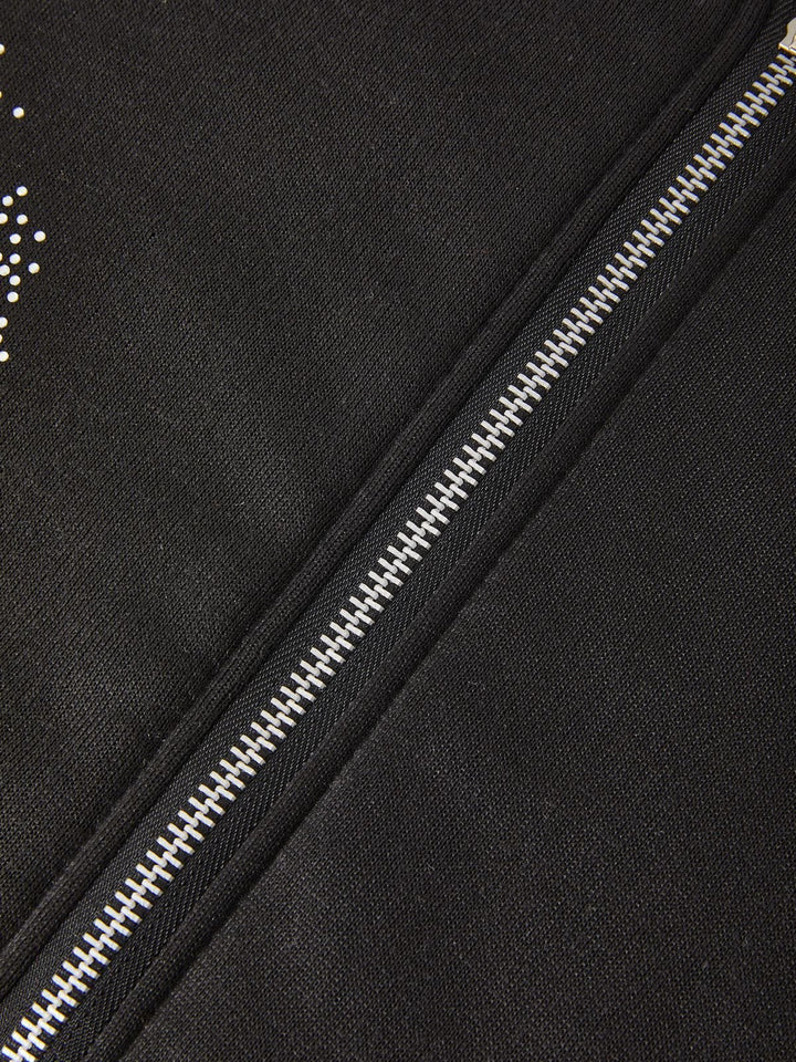 Drune | Hoodie mit Reißverschluss und Strass-Kreuzmuster