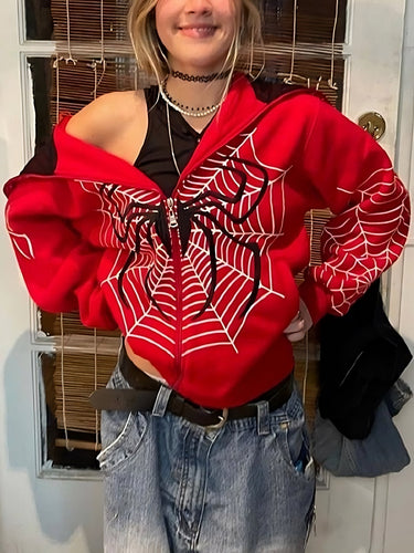 Drune | hoodie mit Reißverschluss und Spider-Logo