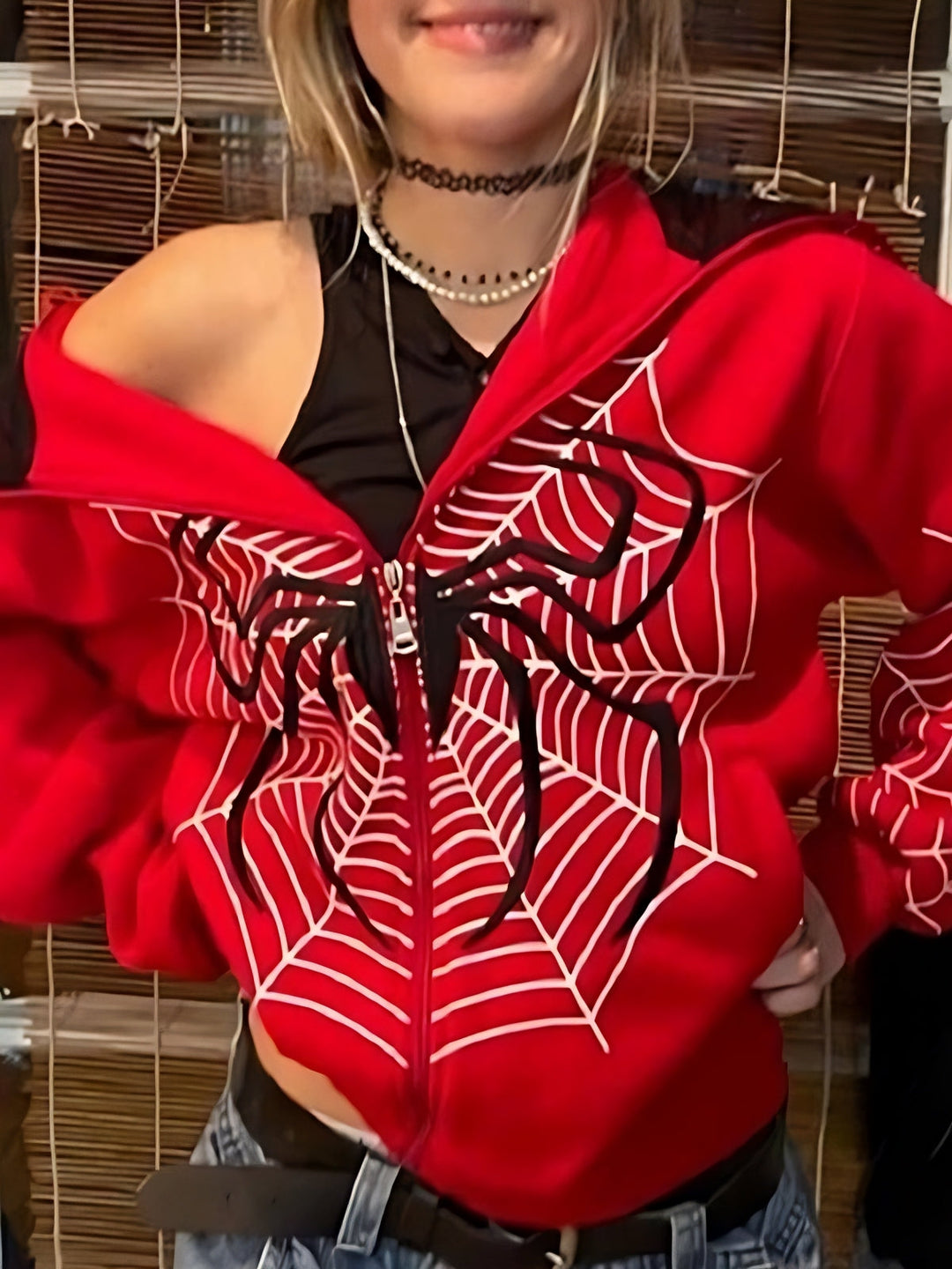 Drune | hoodie mit Reißverschluss und Spider-Logo