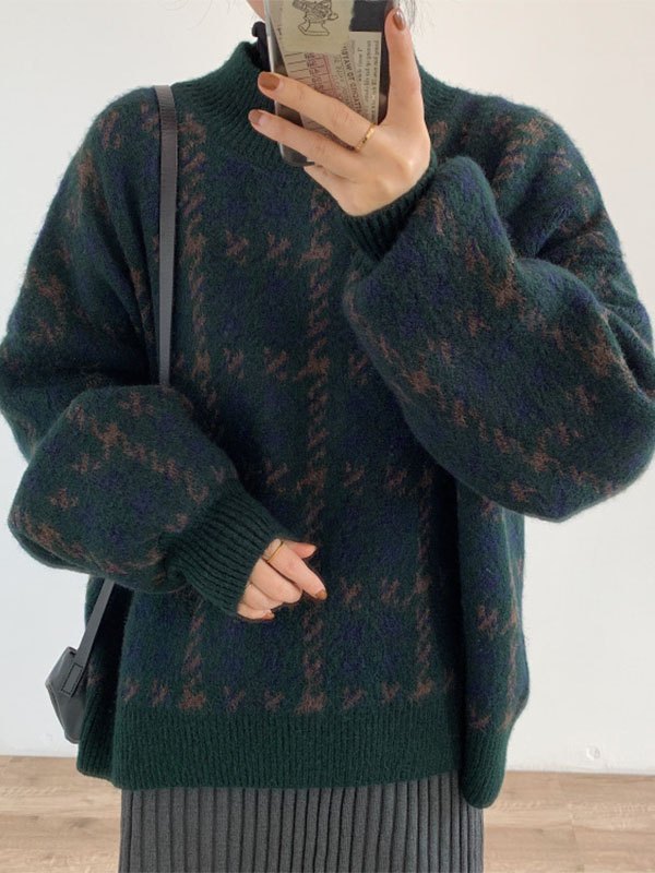 Drune | Vintage gestrickter Pullover mit Karomuster