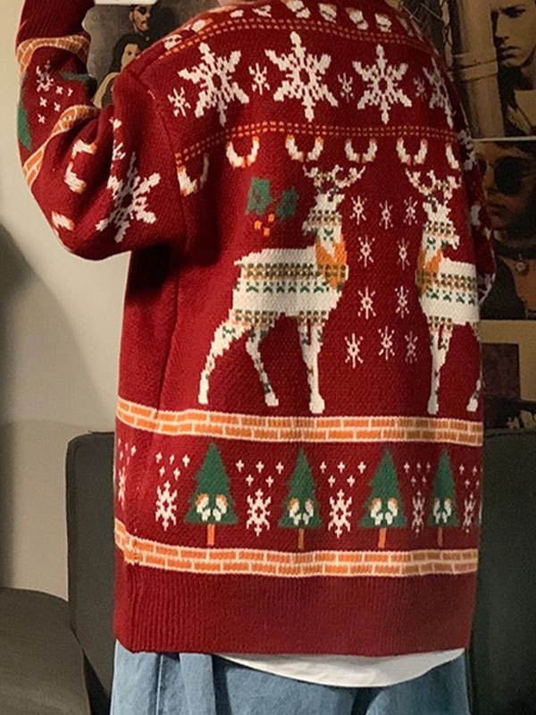 Drune | oversized Weihnachts-Pullover mit Rundhalsausschnitt und Hirschmuster