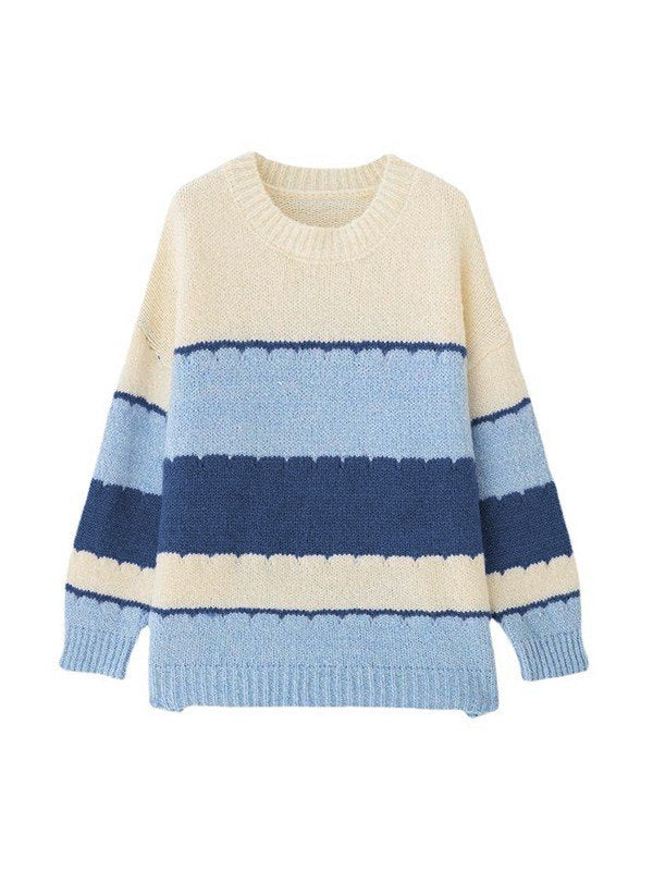 Drune | gestreiftes Sweatshirt mit Rundhalsausschnitt