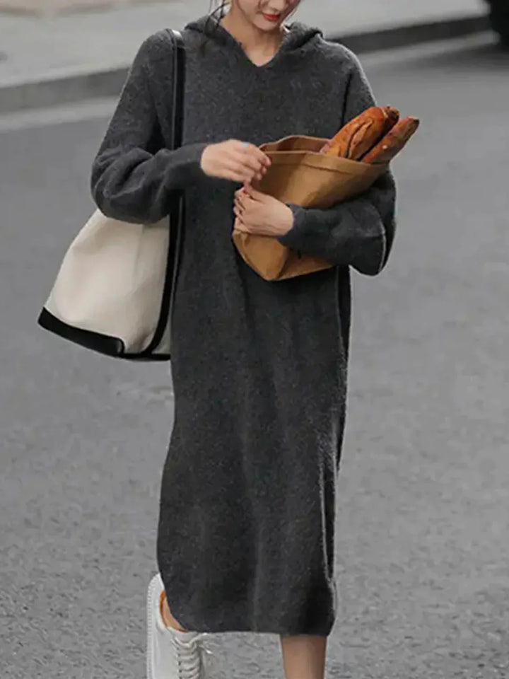 Drune | Woll - Kapuzen - Strick - Midi - Kleid
