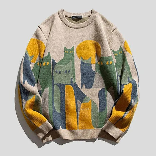 Drune | Sweatshirt - Relaxed Fit - Stricktextur - Grafikdruck - Rundhalsausschnitt Casual
