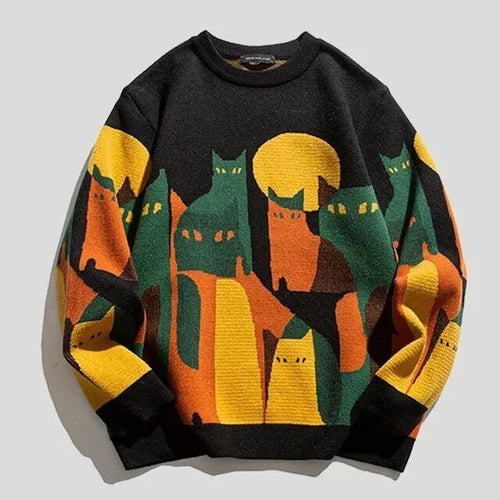 Drune | Sweatshirt - Relaxed Fit - Stricktextur - Grafikdruck - Rundhalsausschnitt Casual