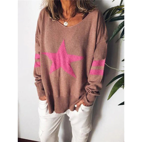 Drune | Sweater Relaxed Fit Weiche Strick Stern Druck Lange Ärmel