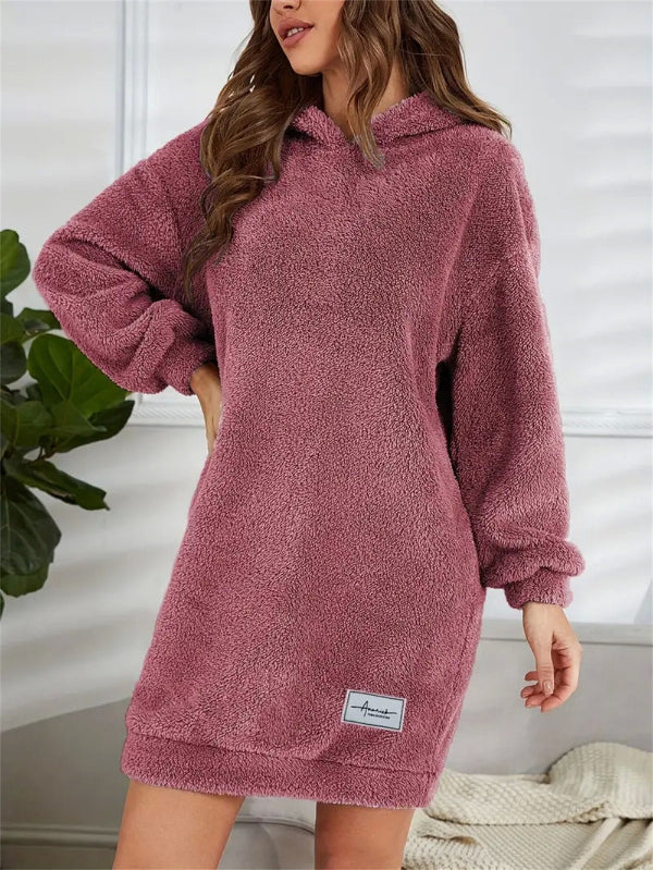Drune | Übergröße Teddy Sweatkleid mit Kapuze