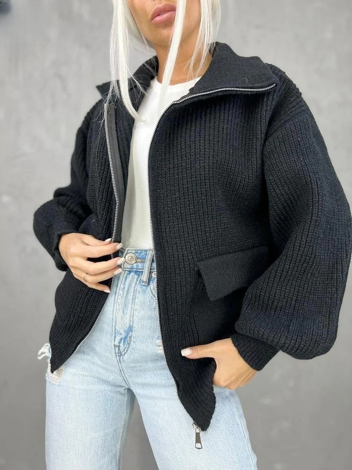 Drune | Jacke - Strickstoff - Lockere Passform - Rippstruktur - Reißverschluss - Taschen