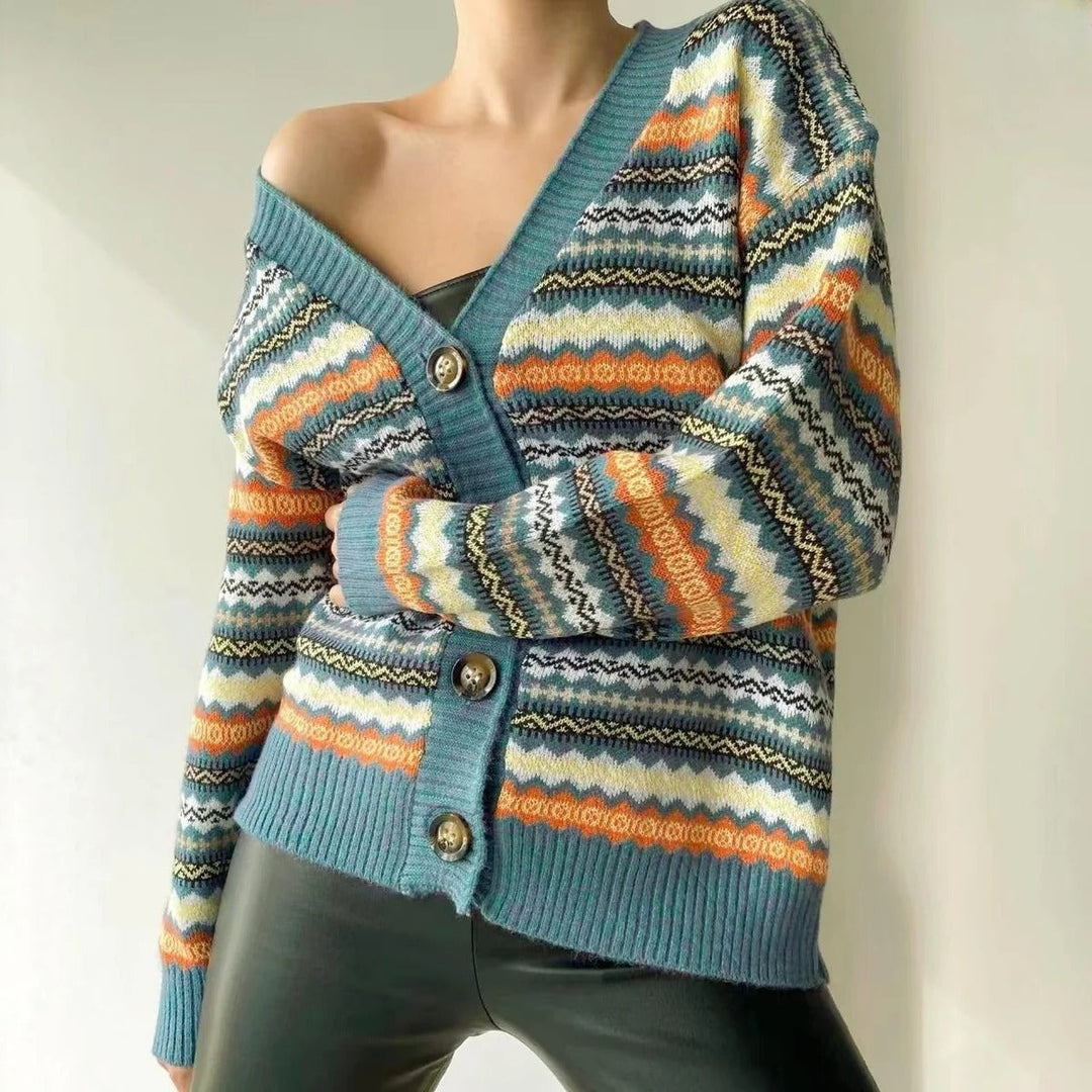 Drune | Strickjacke Legere Passform Wollmischung V-Ausschnitt Gemustertes Strickdesign