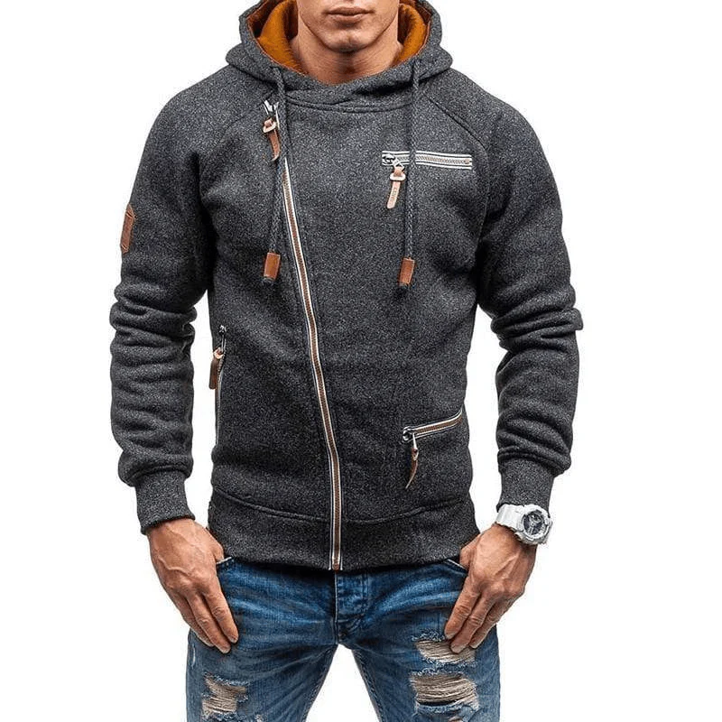 Drune | Kapuzenpullover Fleece Reguläre Passform Asymmetrischer Reißverschluss Reißverschlusstaschen