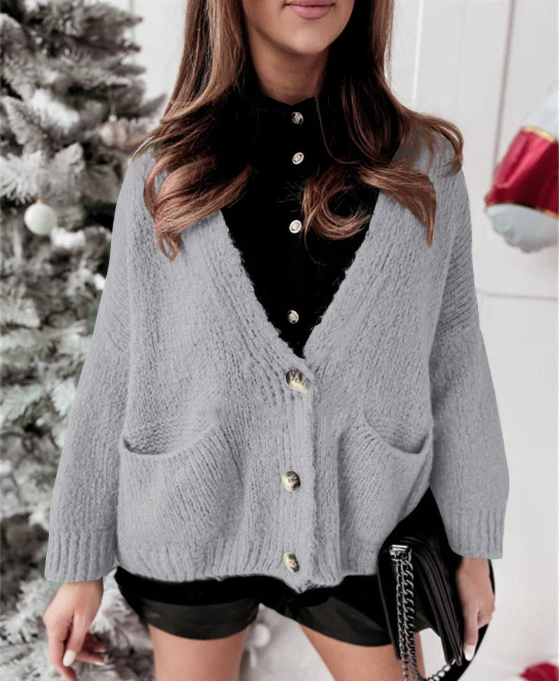 Drune | Strickjacke Übergröße Passform Gestrickt V-Ausschnitt Knöpfe Lässiger Stil