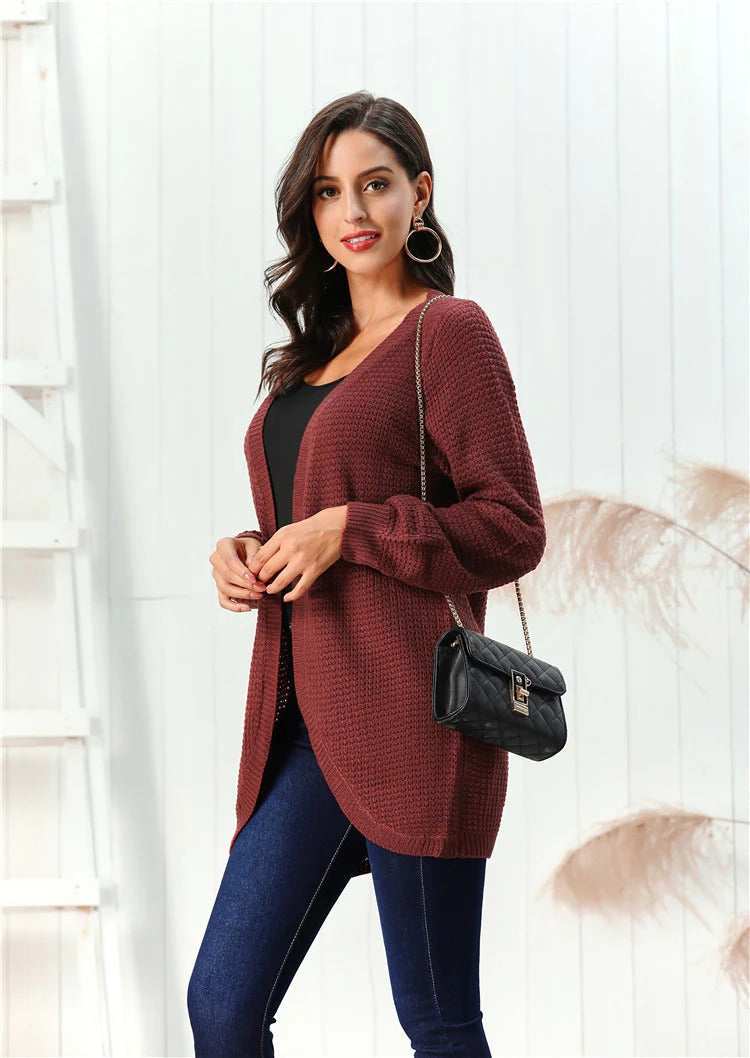 Drune | Strickjacke Grobstrick Lockere Passform V-Ausschnitt Offene Frontschicht