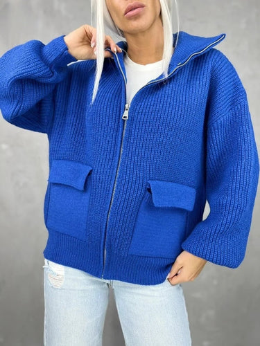 Drune | Strickjacke Lockerer Schnitt Strickdesign Rippstruktur Reißverschluss Klapptaschen