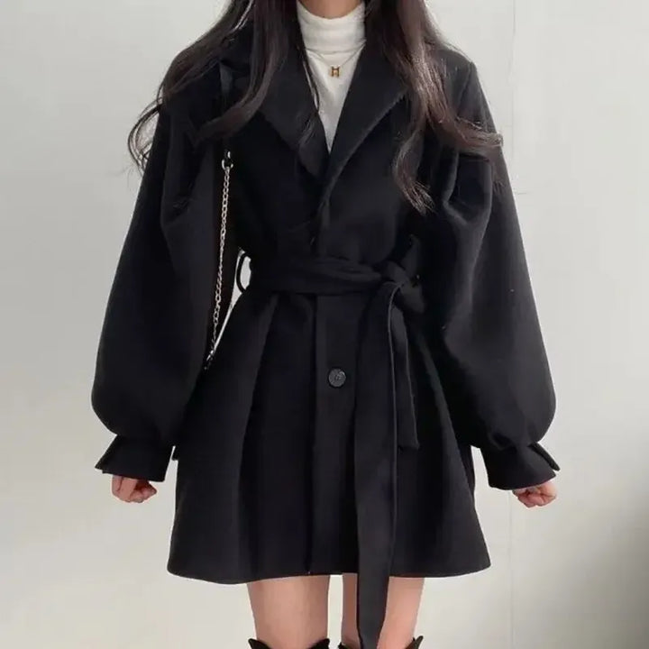 Drune | Trenchcoat Wollmischung Mit Gürtel Taillenweite Breiter Revers Mittellange Passform