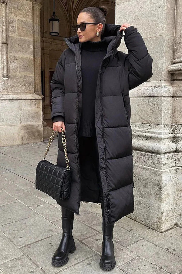 Drune | Puffer-Jacke Gesteppter Oversized-Schnitt Vollständig Länge Kapuze Hoher Kragen Warm Tragen