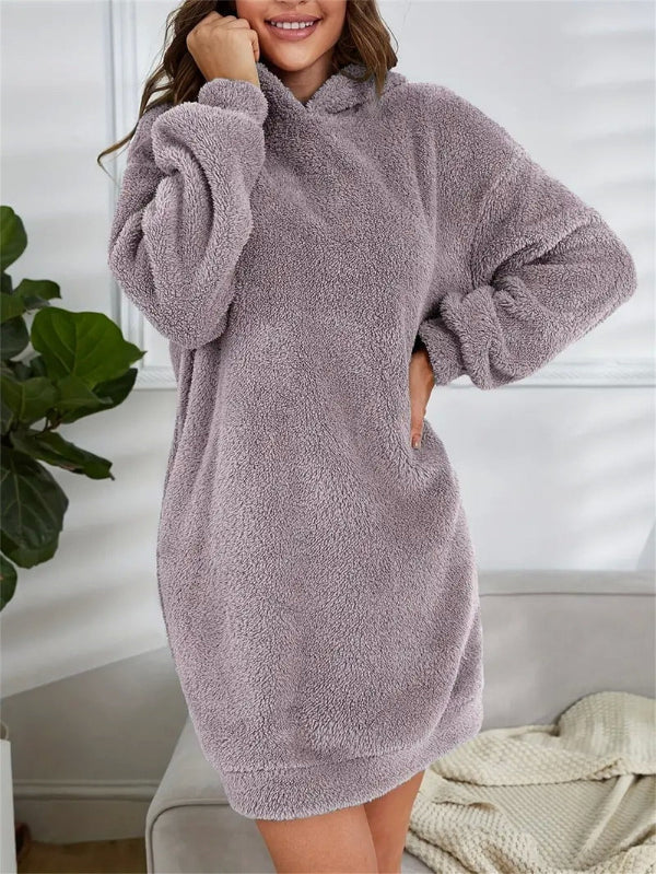 Drune | Übergröße Teddy Sweatkleid mit Kapuze
