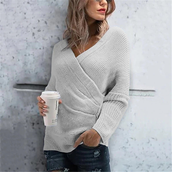 Drune | Wickelpullover Strukturstrick V-Ausschnitt Lässige Passform Gerippte Details