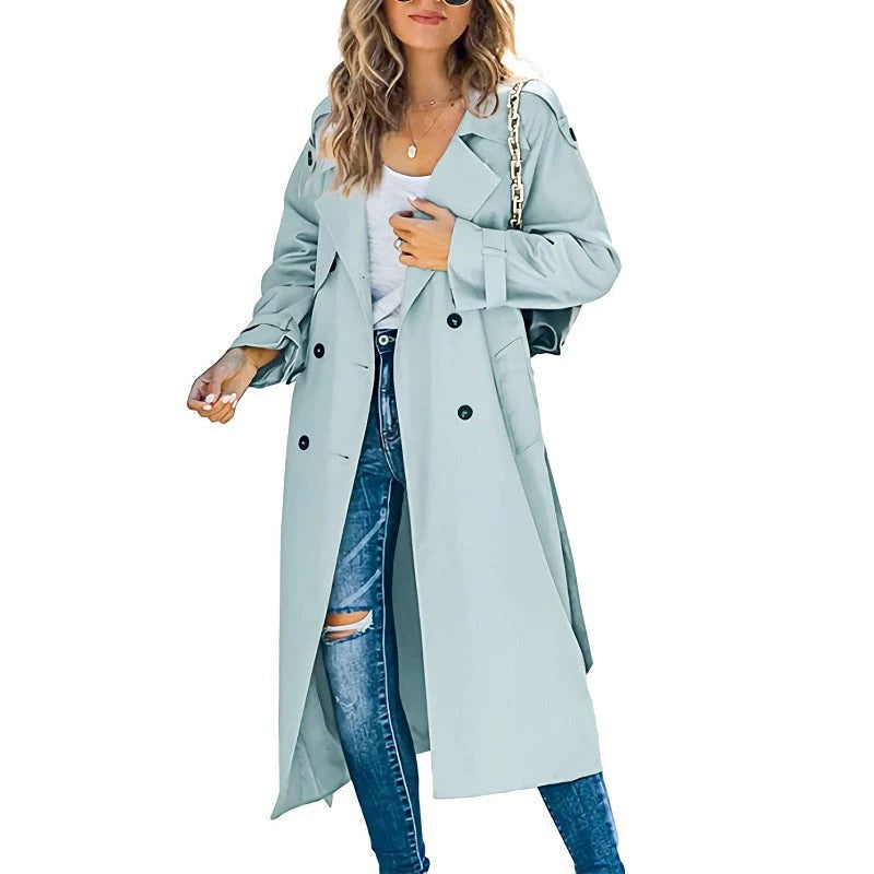 Drune | Trenchcoat Lange Passform Gürtel an der Taille Doppelreiher Klassischer Stil
