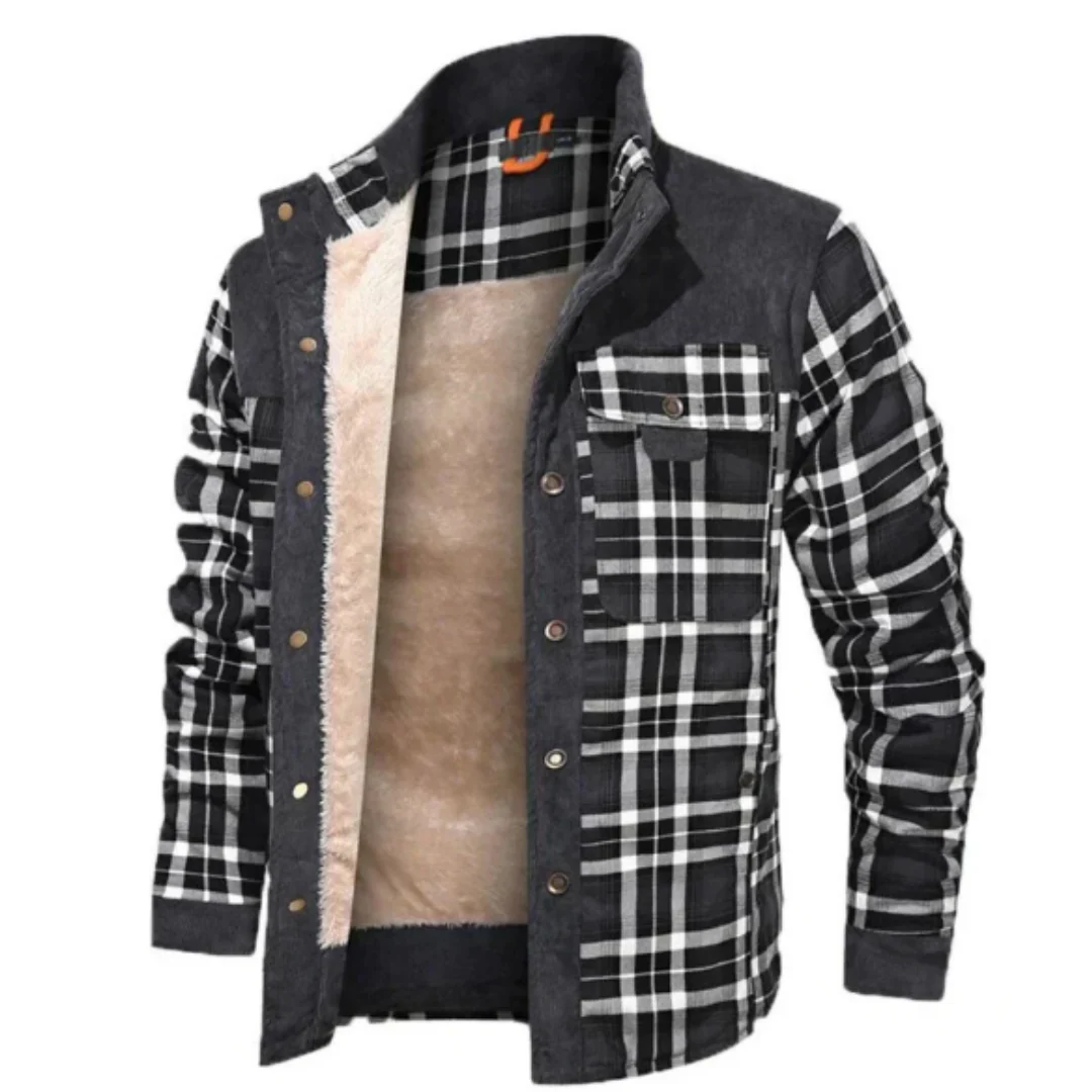 Drune | Wolle Jacke mit Karomuster, warm gefüttert, normale Passform, Knopfverschluss