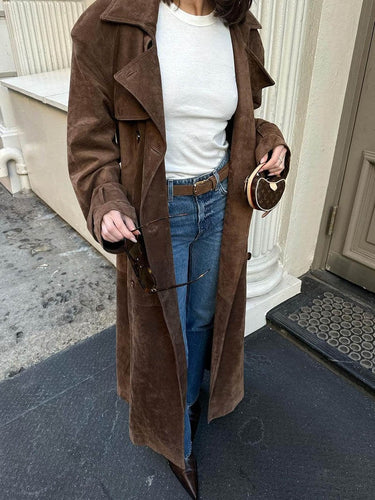 Drune | Trenchcoat Relaxed Fit Wildledertextur Doppelreiher Mit Gürtel