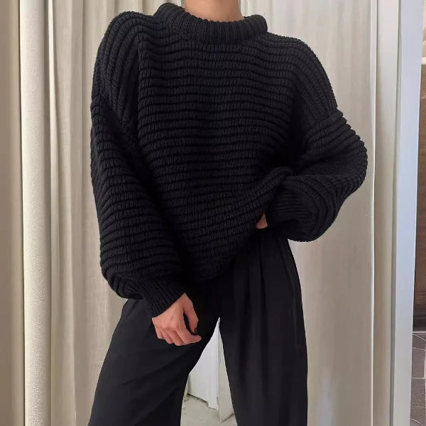 Drune | Strickpullover Übergröße Passform Hoher Kragen Rippstrick Wollmischung