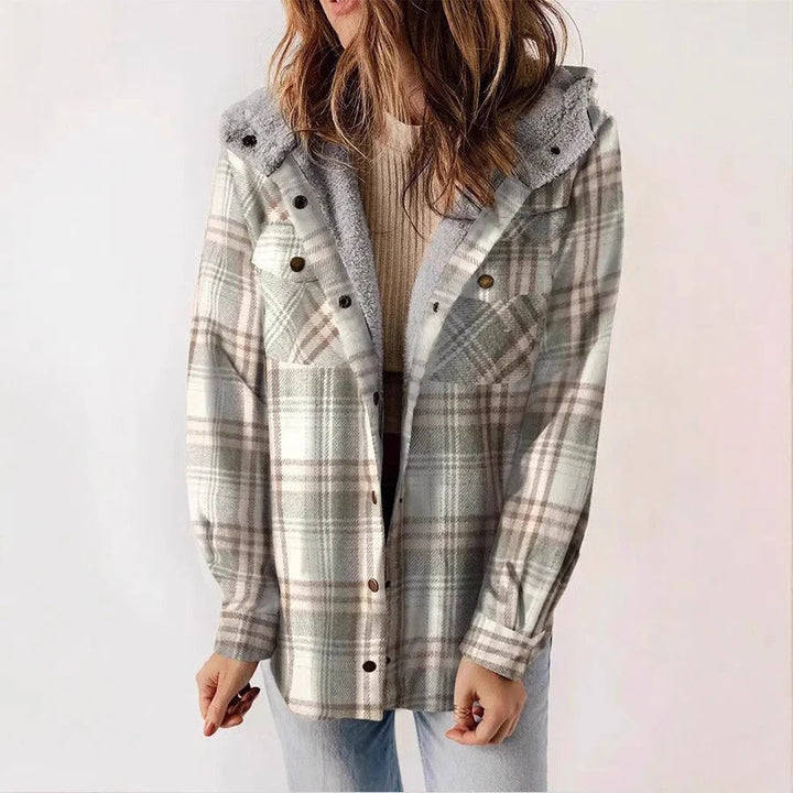 Drune | Shirt Karierte Fleece-Futter Entspannte Passform Kapuze Knopf Vorderseite