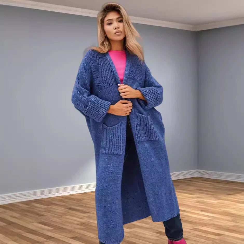 Drune | Strickjacke Übergroß Fit Wolle Look V-Ausschnitt Lange Länge Taschen