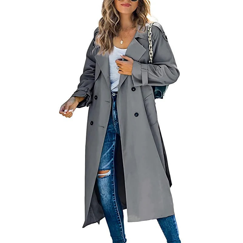 Drune | Trenchcoat Lange Passform Gürtel an der Taille Doppelreiher Klassischer Stil