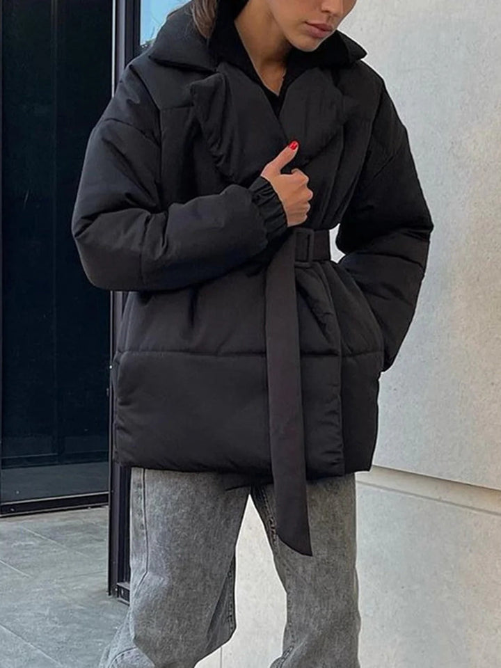 Drune | Gürteltaschen Pufferjacke Wickel Front Stepp Wintermantel