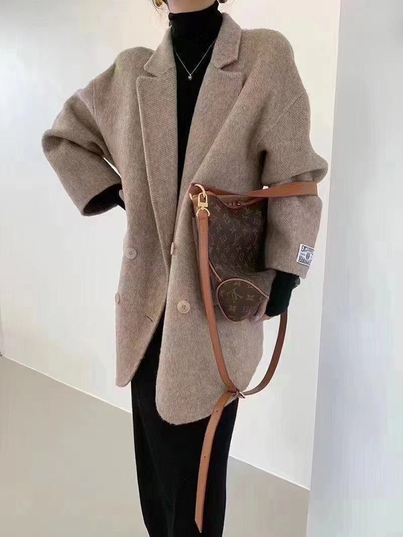 Drune | Damen Wollmantel – Oversized Passform – Doppelreiher – Voller Länge – Umgeschlagener Kragen