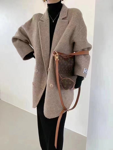Drune | Damen Wollmantel – Oversized Passform – Doppelreiher – Voller Länge – Umgeschlagener Kragen