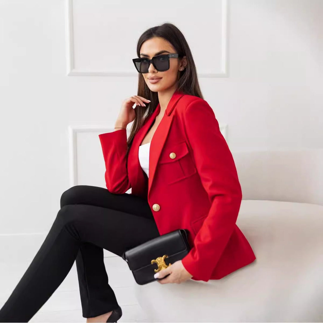 Drune | Blazer Tailliertes Fit Wollmischung Doppelreihig Mit Revers Langarm