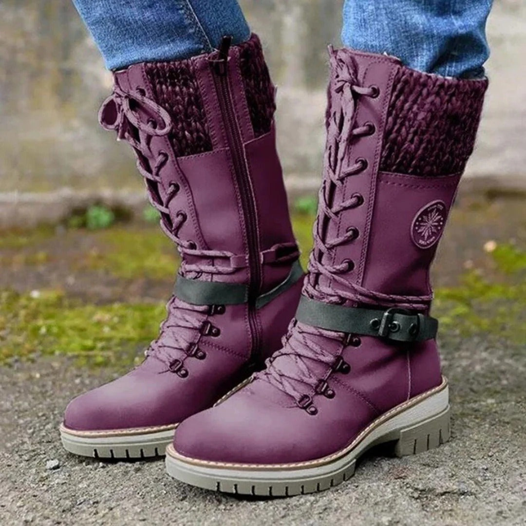 Drune | Stiefel Frontschnürung Reißverschluss Wollbündchen Schnallen Details