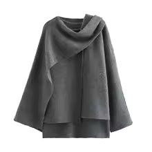 Drune | Mantel - Strickstruktur - Übergroße Passform - Asymmetrischer Kragen - Mittellang