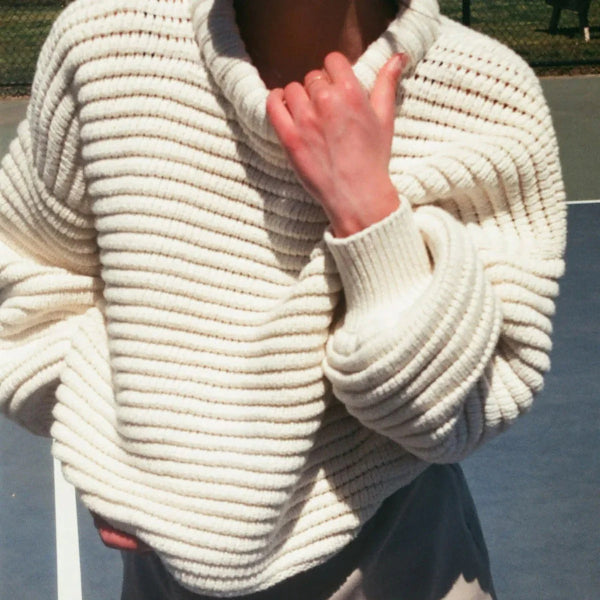 Drune | Strickpullover Übergröße Passform Hoher Kragen Rippstrick Wollmischung