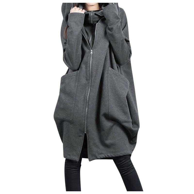 Drune | Mittellanger Mantel - Oversized Fit - Kapuze - Reißverschluss - Weicher Woll-Look