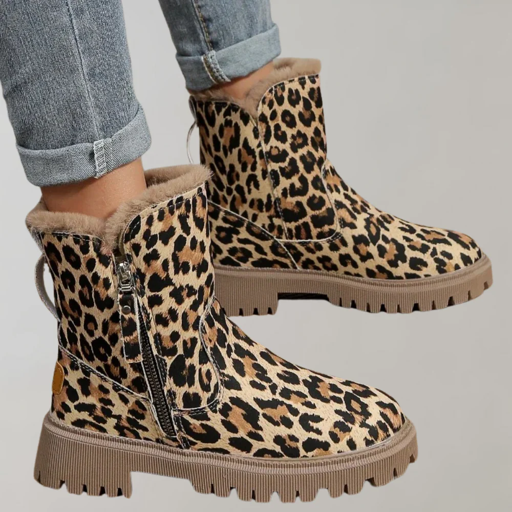 Drune | Knöchelhohe Stiefel - Plüschfutter - Seitenreißverschluss - Robuste Sohle - Modischer Druck