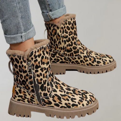 Drune | Knöchelhohe Stiefel - Plüschfutter - Seitenreißverschluss - Robuste Sohle - Modischer Druck