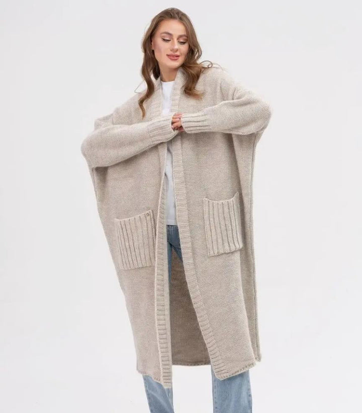 Drune | Strickjacke Gestrickte Woll Optik Übergröße Passform Lang mit Großen Taschen