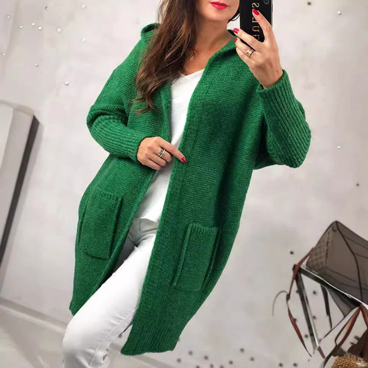 Drune | Strickjacke Übergröße Wollähnliche Strick Kapuze Offene Vorderseite Taschen