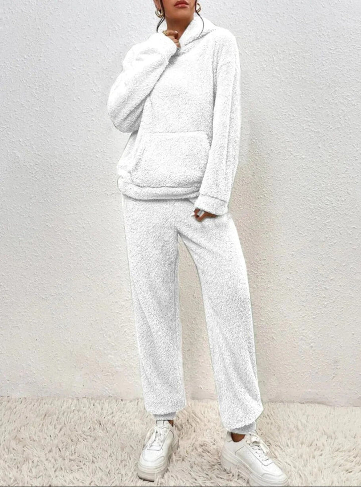 Drune | Lounge Satz Teddy Fleece Relaxed Passform Kapuze und Kängurutasche