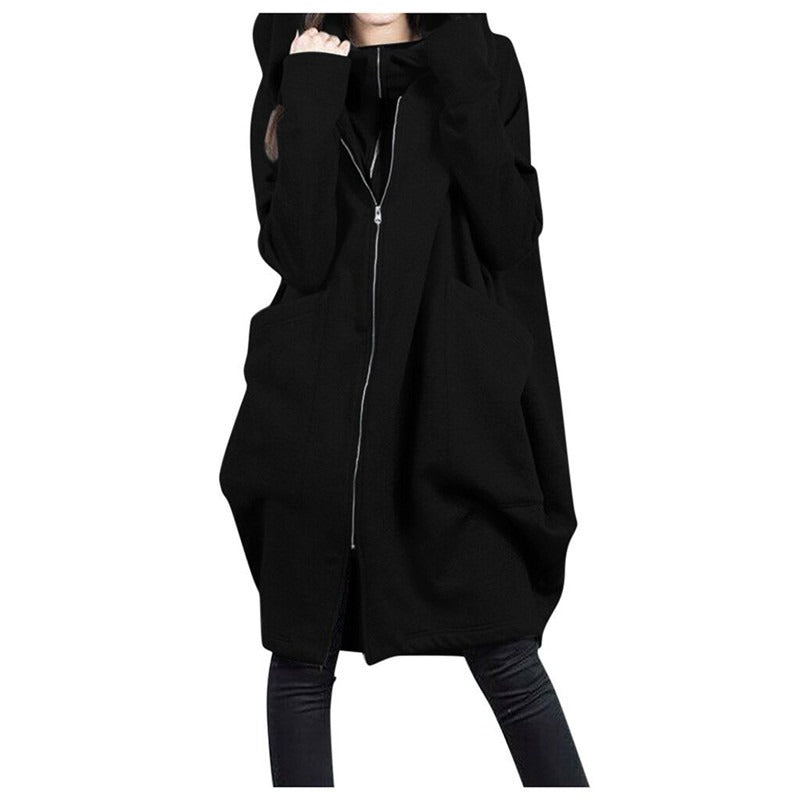 Drune | Mittellanger Mantel - Oversized Fit - Kapuze - Reißverschluss - Weicher Woll-Look