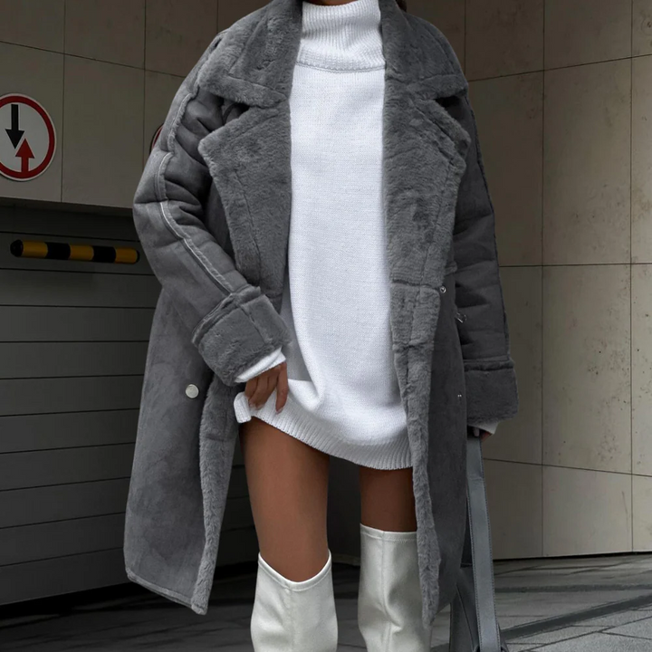 Drune | langer Mantel - Oversized Schnitt - Weiches Samtmaterial - Breite Revers