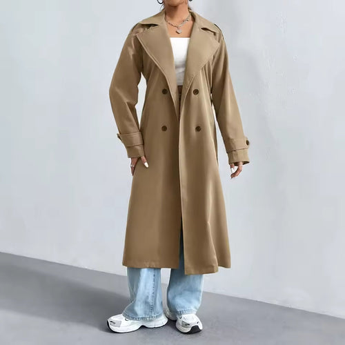 Drune | Langer Trenchcoat mit Doppelter Reihe Knöpfe